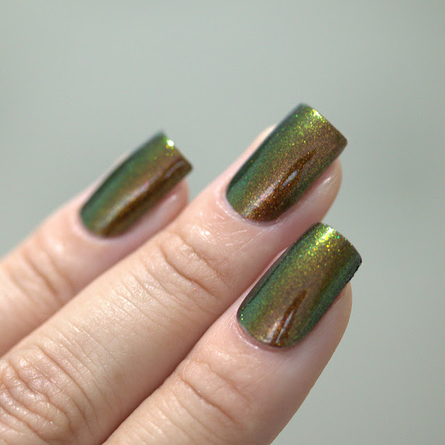 Green and purple multichrome nail polish swatch