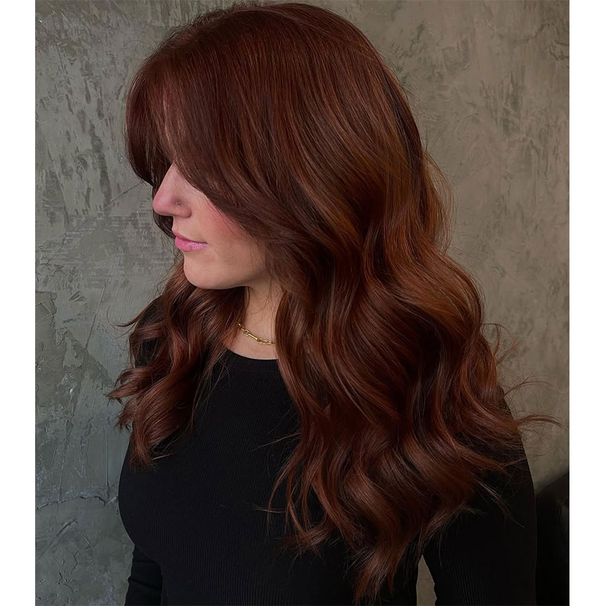 Rich chestnut red-brown hair with glossy shine