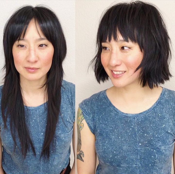 Long to short choppy shaggy bob makeover