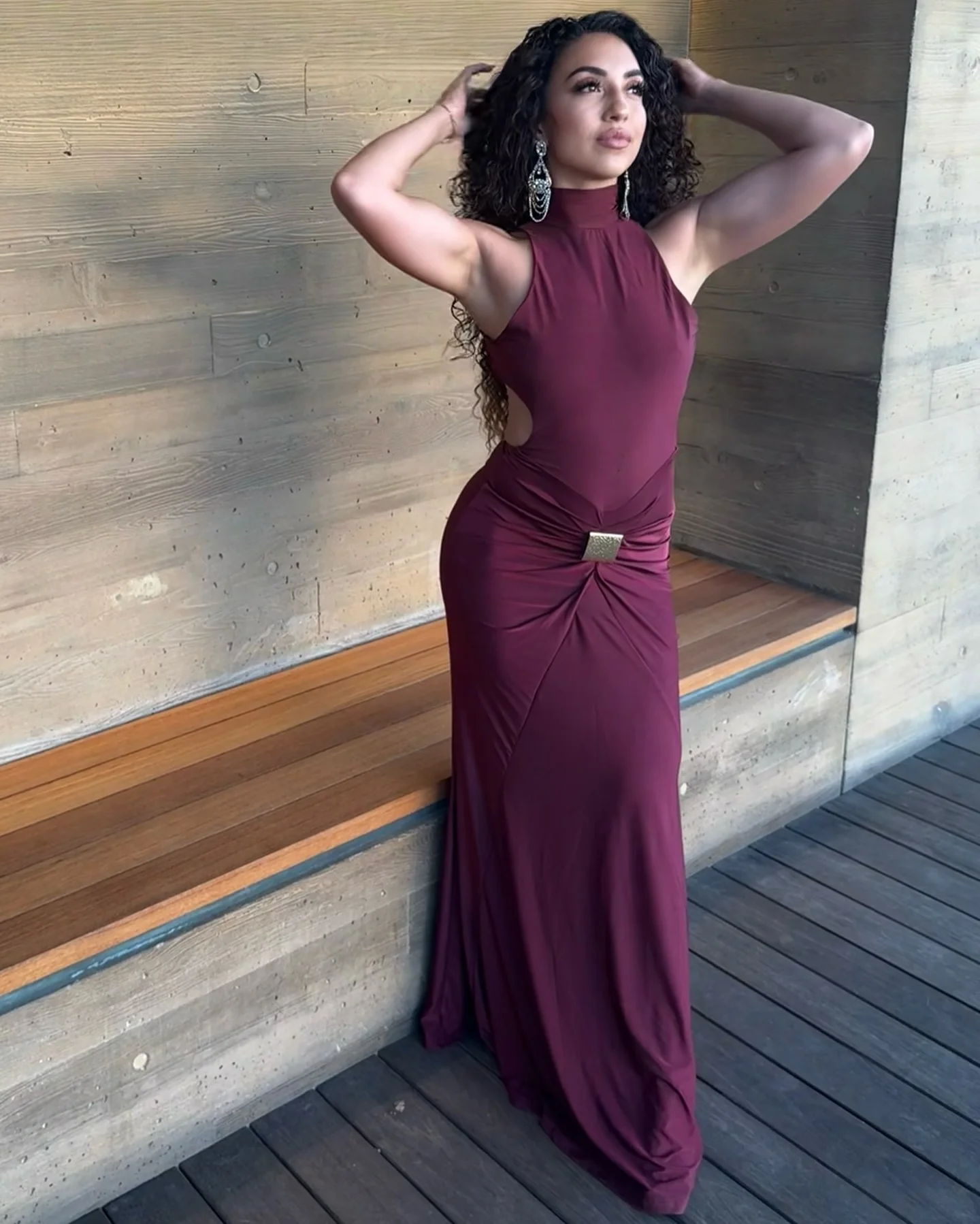 Plum gown with gathered waist cute dinner outfit
