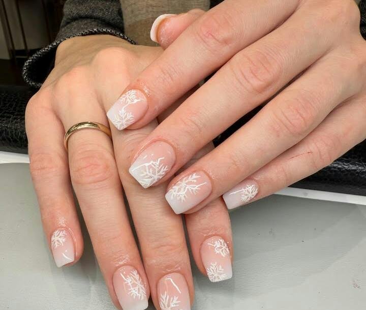 Subtle White Snowflake Square Nails snowflake nail art design