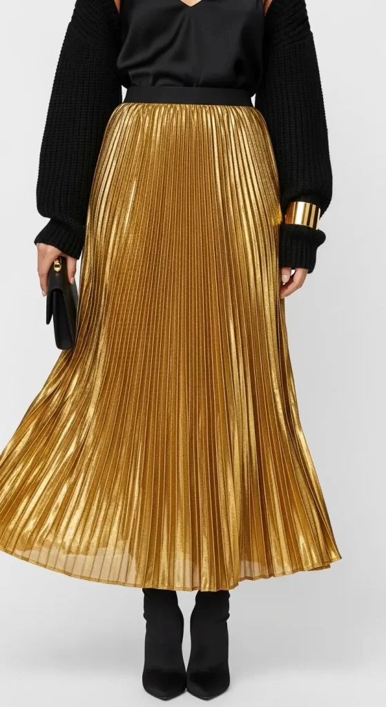 Metallic Pleated Skirt