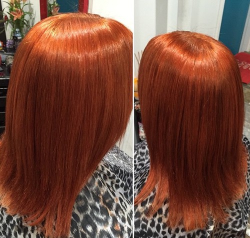 Glazed straight copper on medium hair