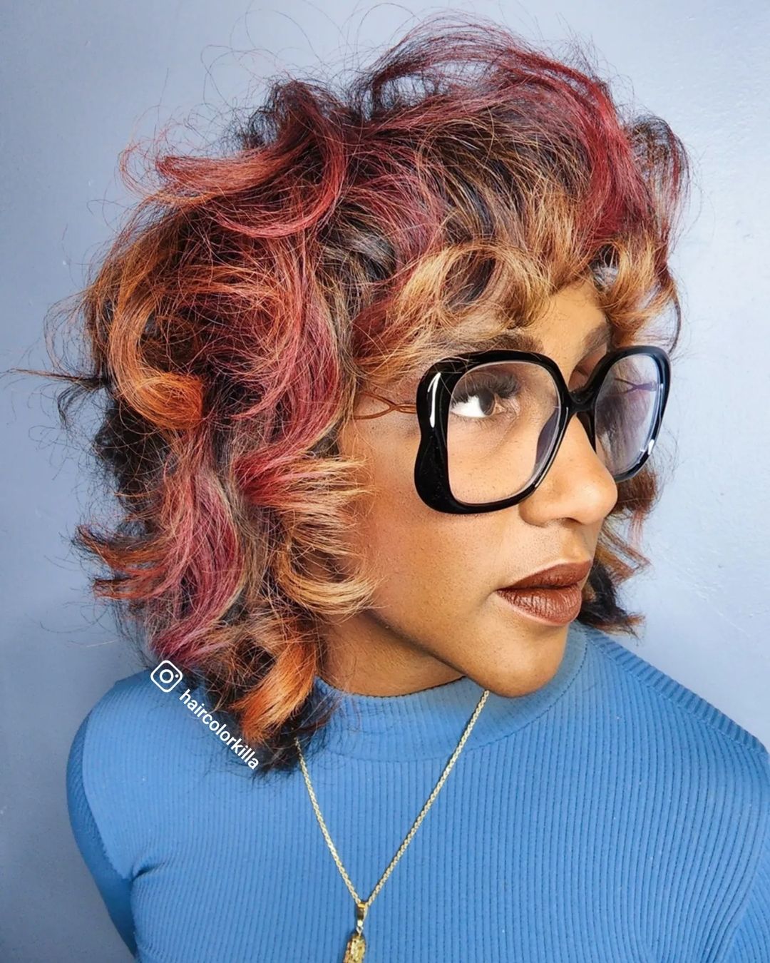 Roller set waves with soft bangs layered haircut