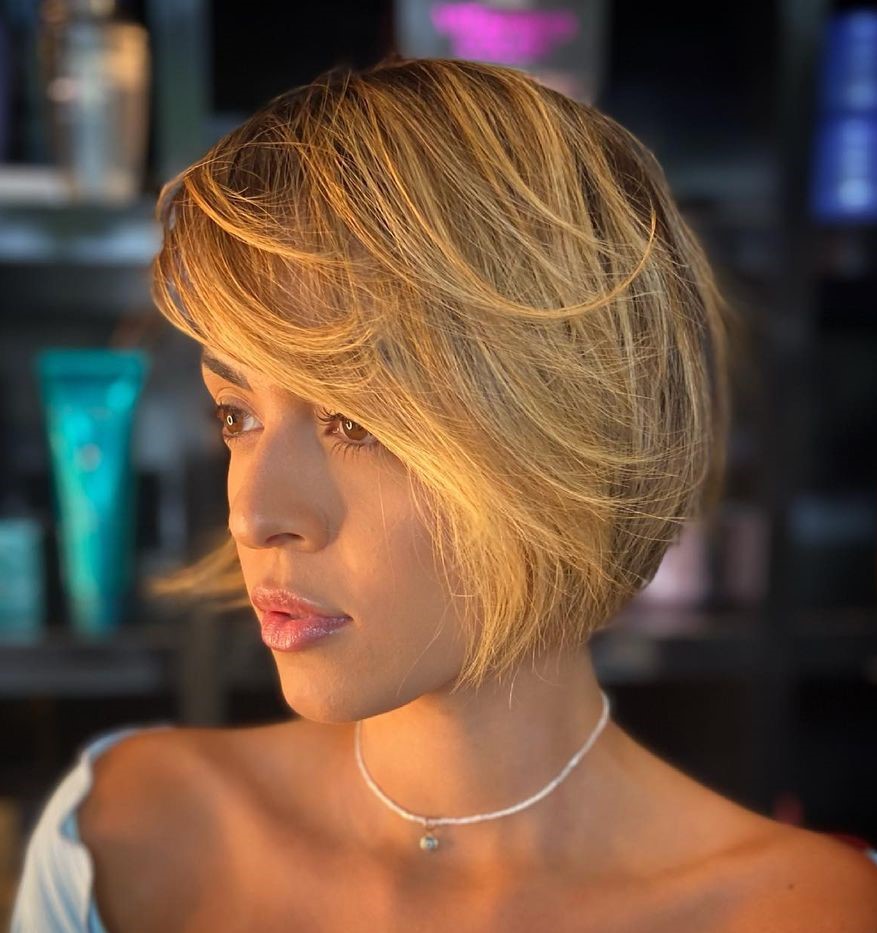 Blown-out layered chin length bob