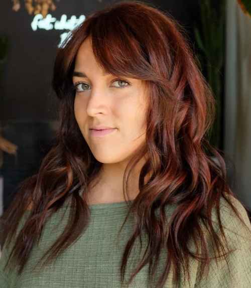 Deep auburn cinnamon on textured waves cinnamon hair idea