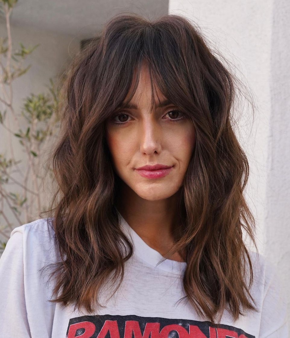 Wavy cut with colour fade and fringe medium hair