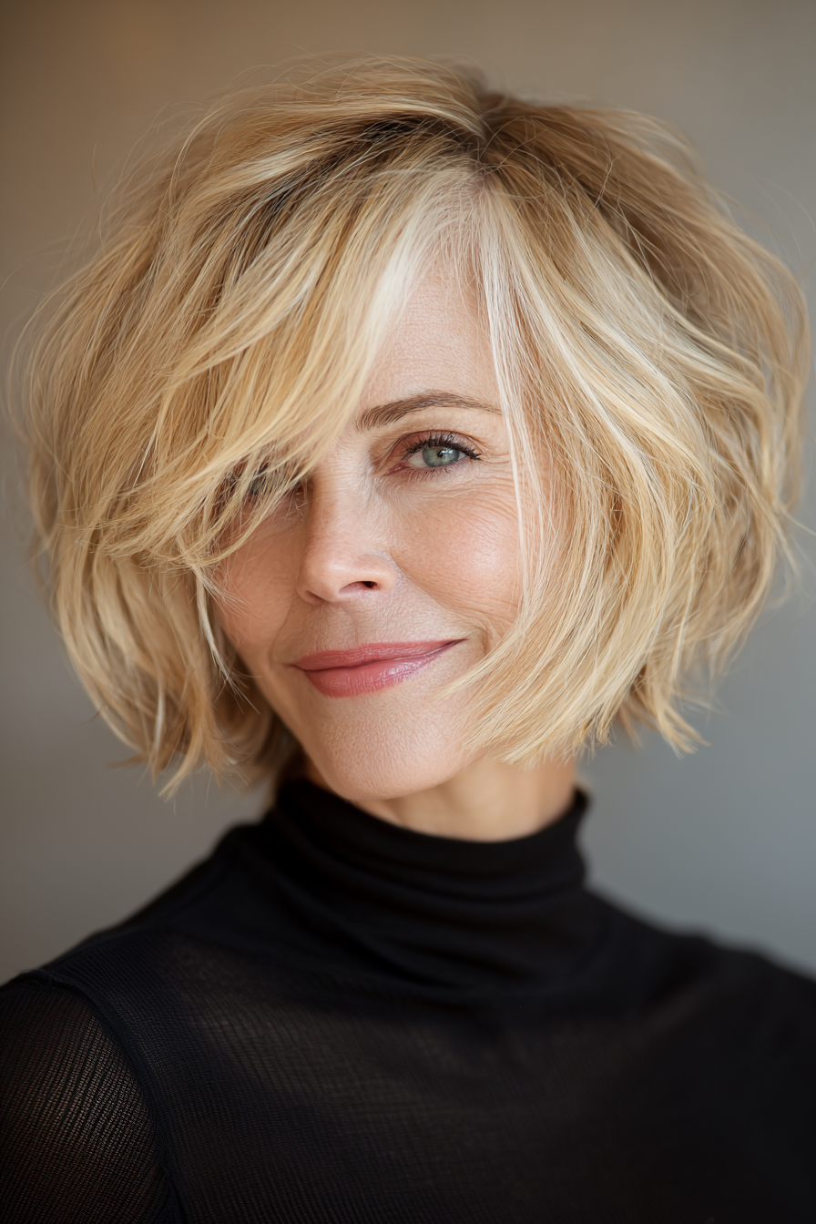 Sunlit golden layers on a short bob blonde short hair