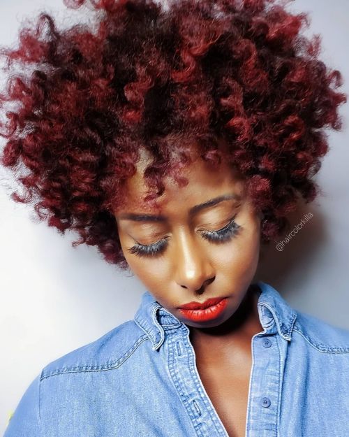 Burgundy Curls with Dimensional Shine red hair color