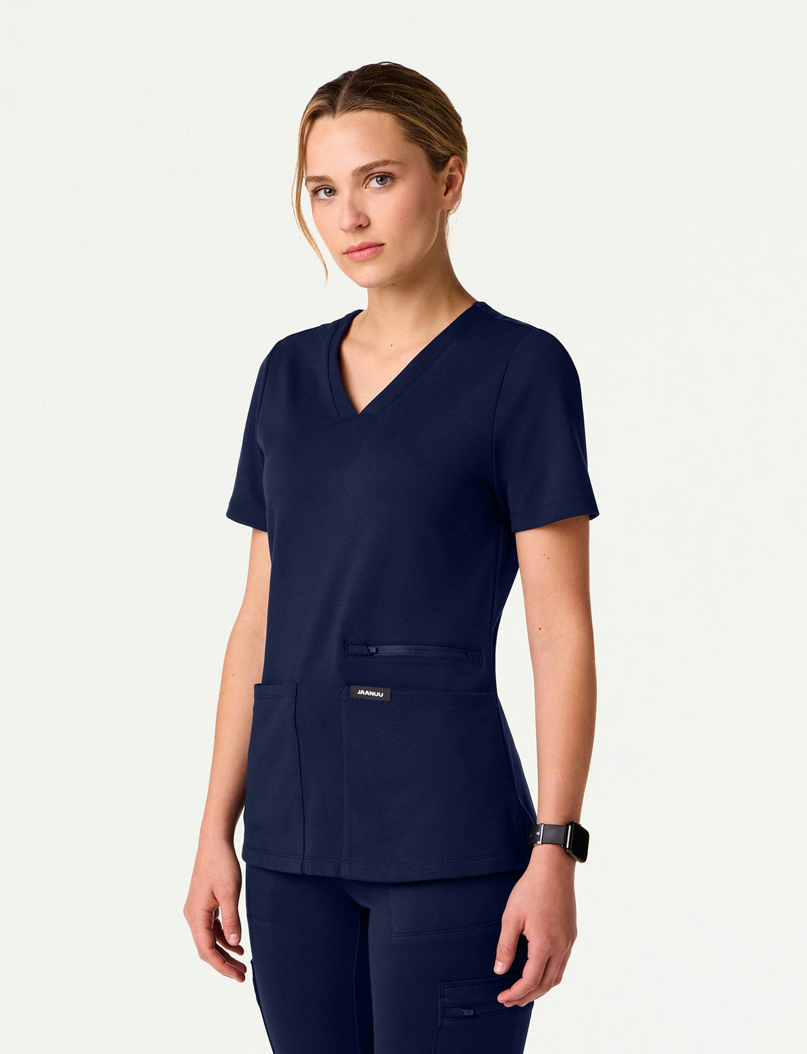 Midnight Navy Slim Scrub Top scrubs outfit
