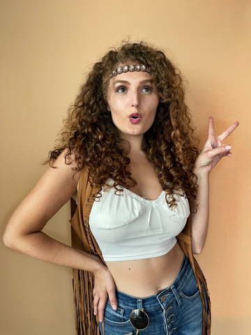 Hippie flower child loose curly hair costume
