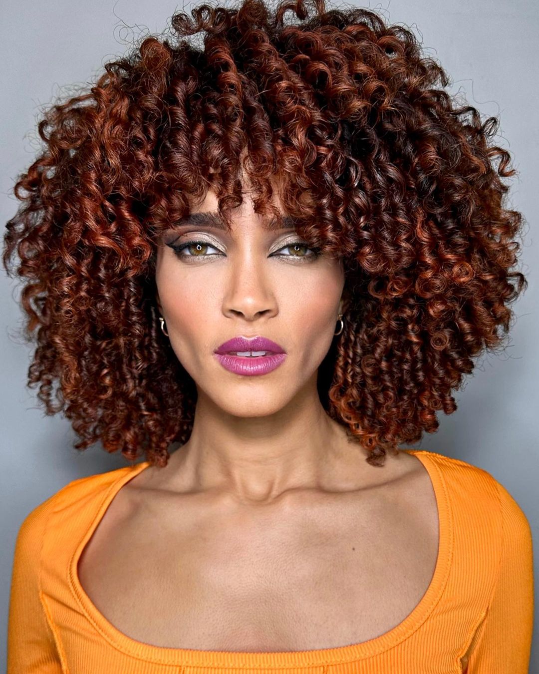 Corkscrew Curls in Dark Red and Copper red hair color