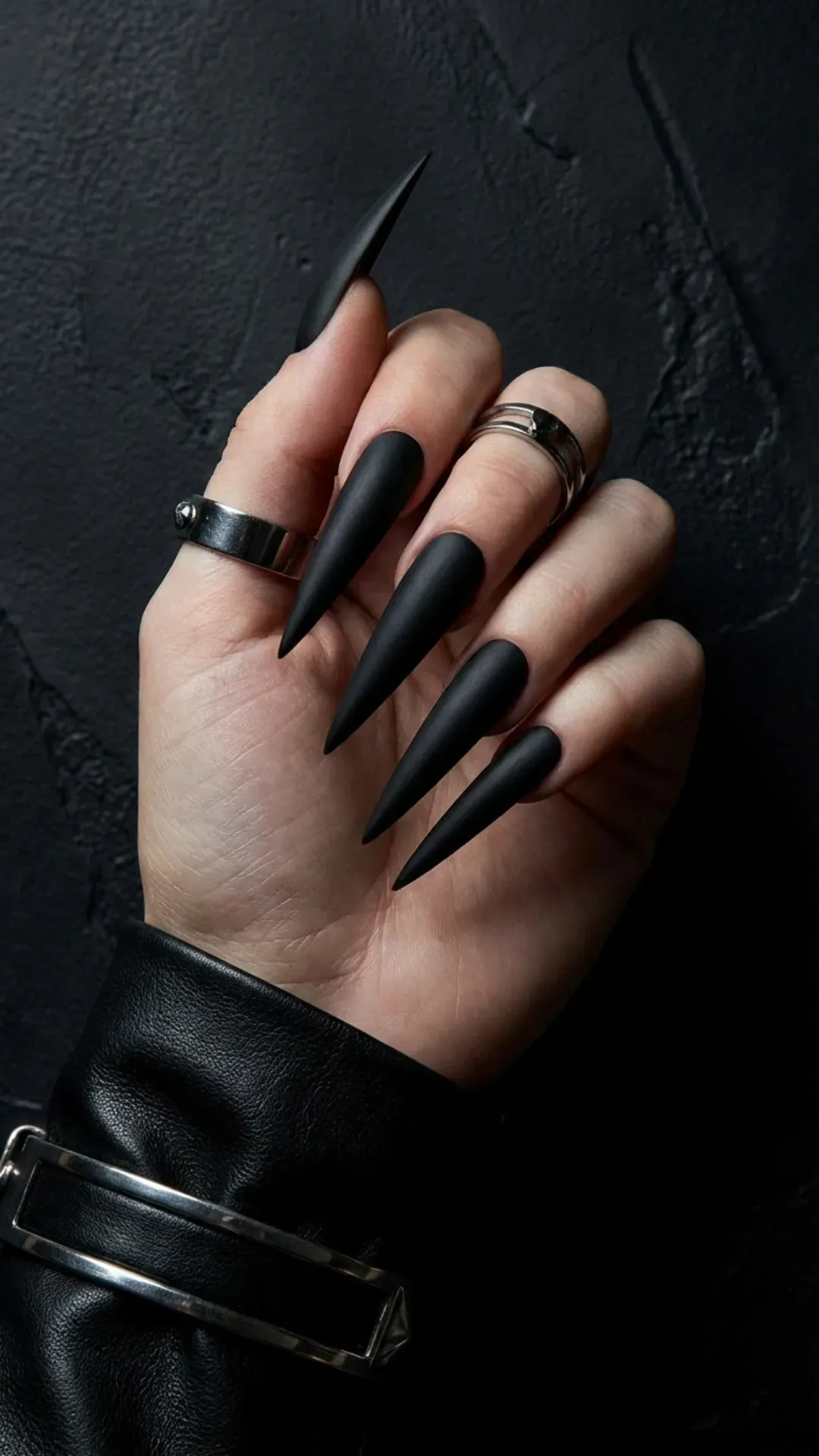 Velvet Matte Black Coffin Nails photo