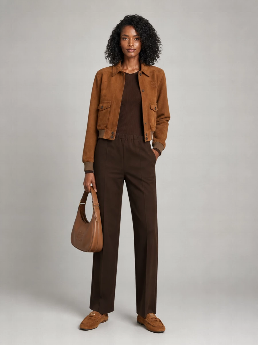 Birch-White Leather Shirt Jacket with Wide-Leg Trousers professional outfit