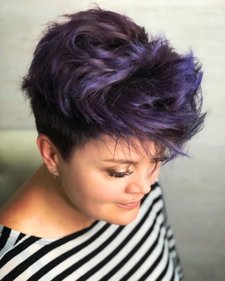 Ultraviolet purple pixie haircut