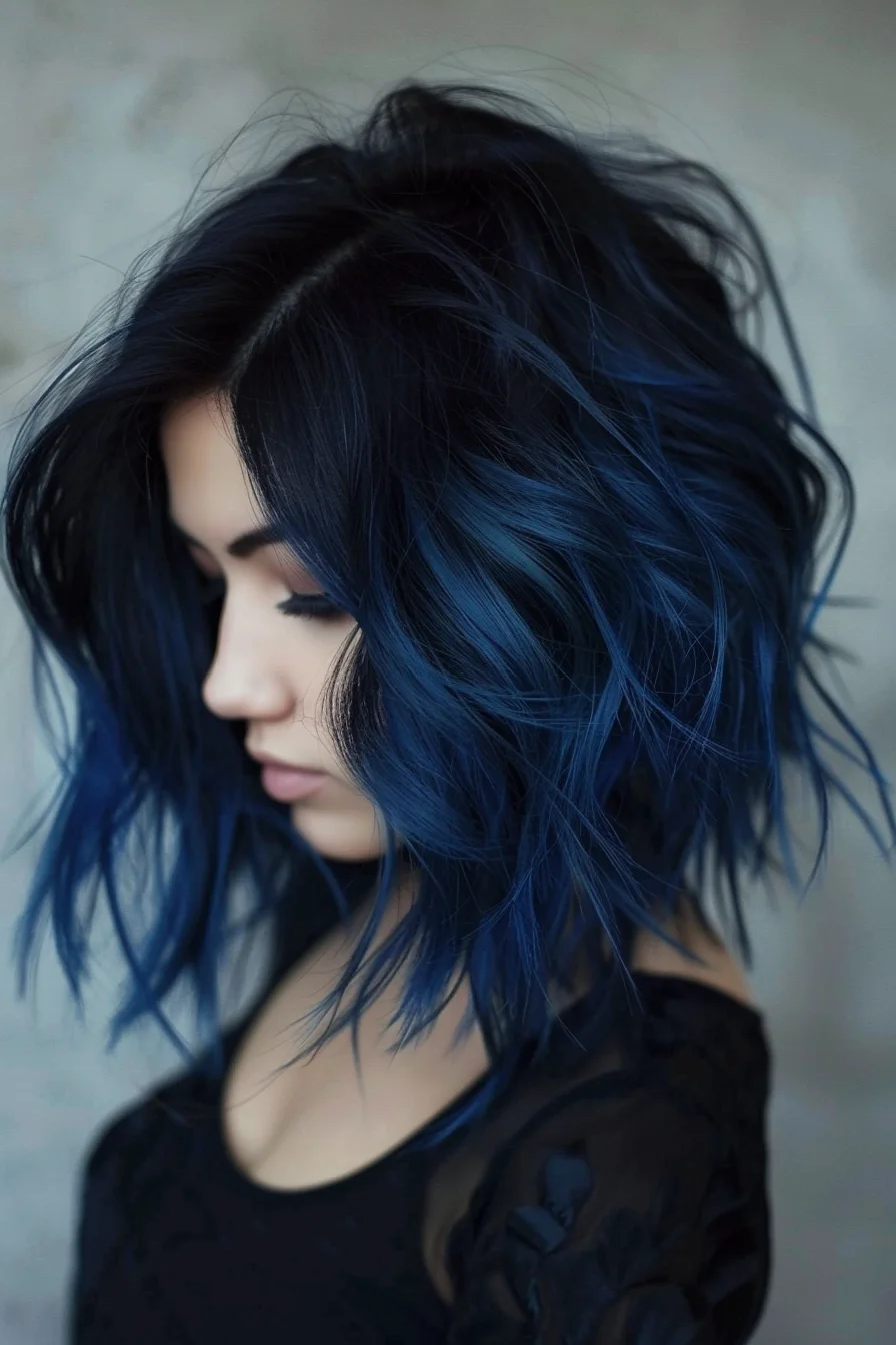 Blue Streaks on Dark Hair hairstyle photo