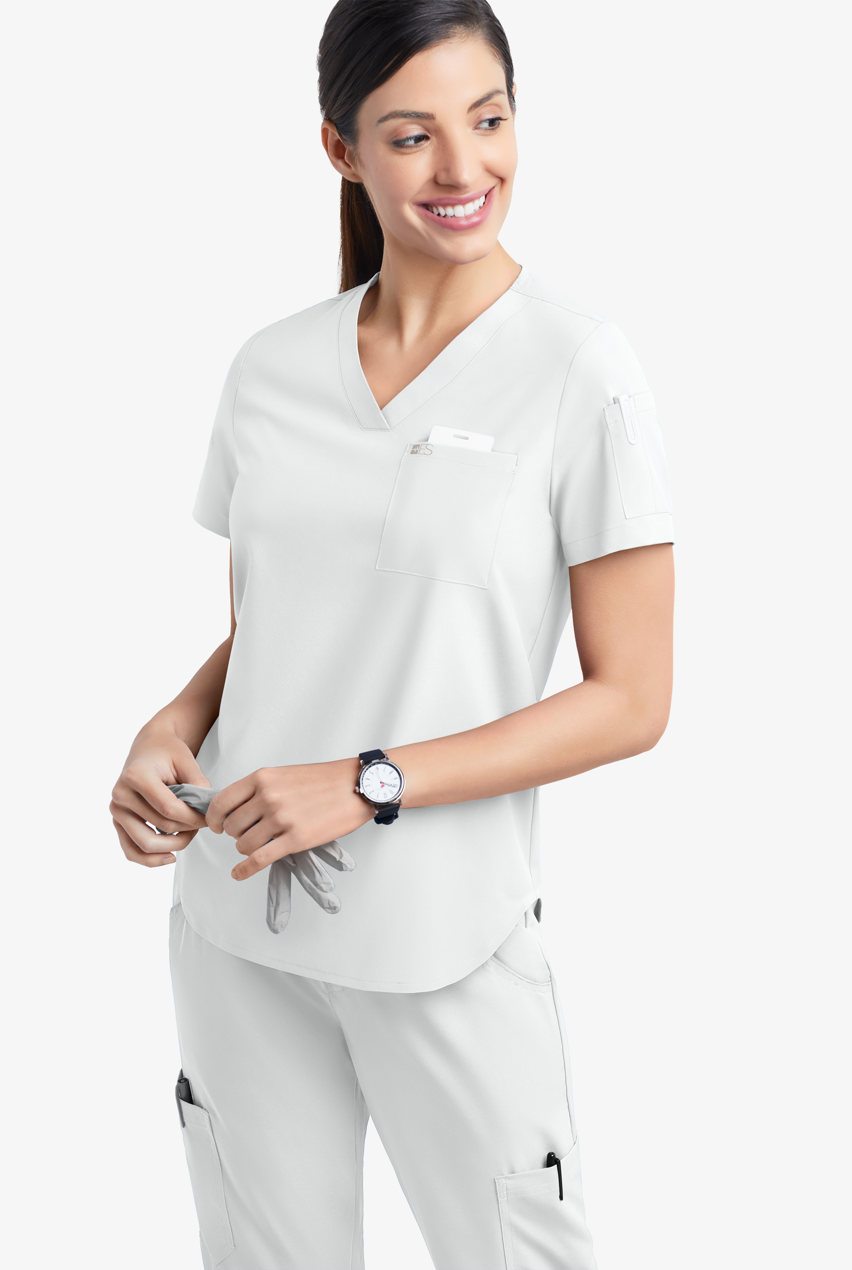 White V-Neck Tuck-In Scrub Top scrubs outfit