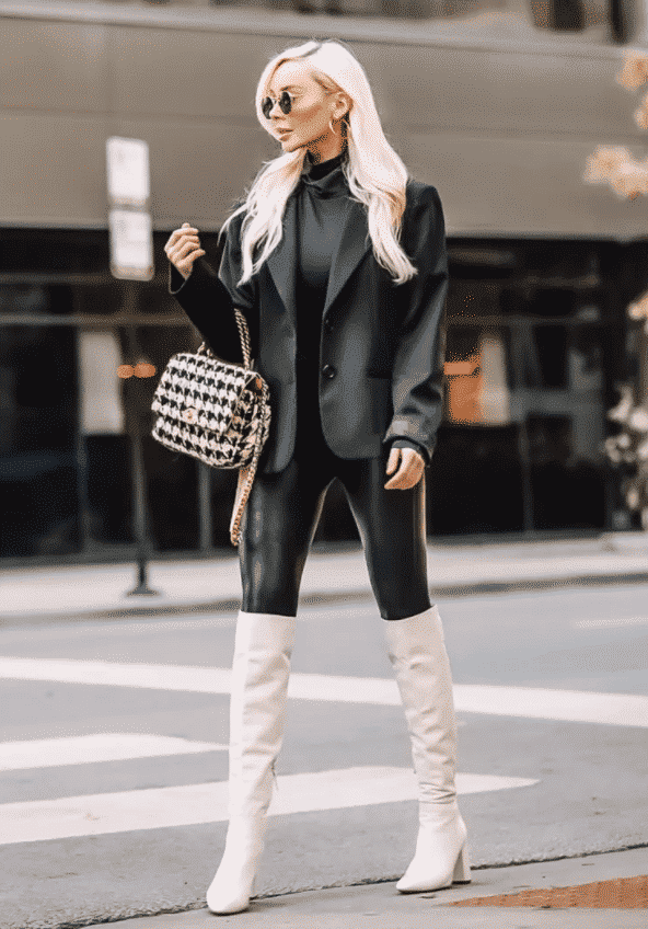 Black Blazer with Leather Trousers black outfit