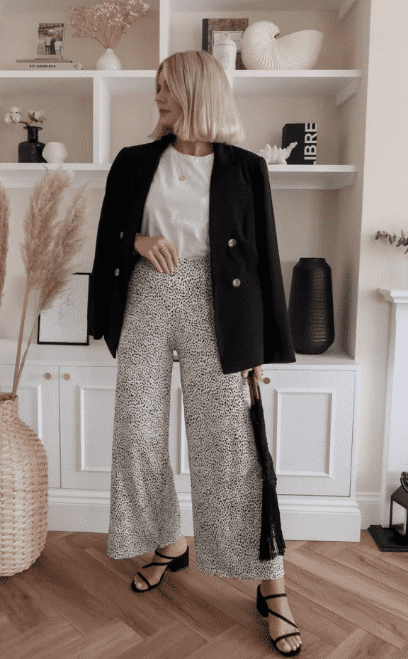 Black Blazer with Wide-Leg Trousers black outfit