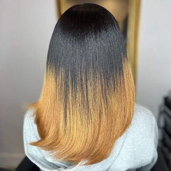 Long straight hair with a black-to-blonde ombre silk press hairstyle