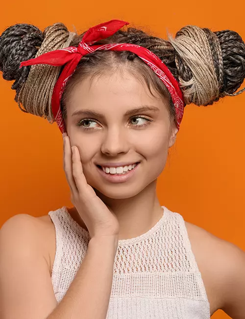 Braided buns with a head scarf