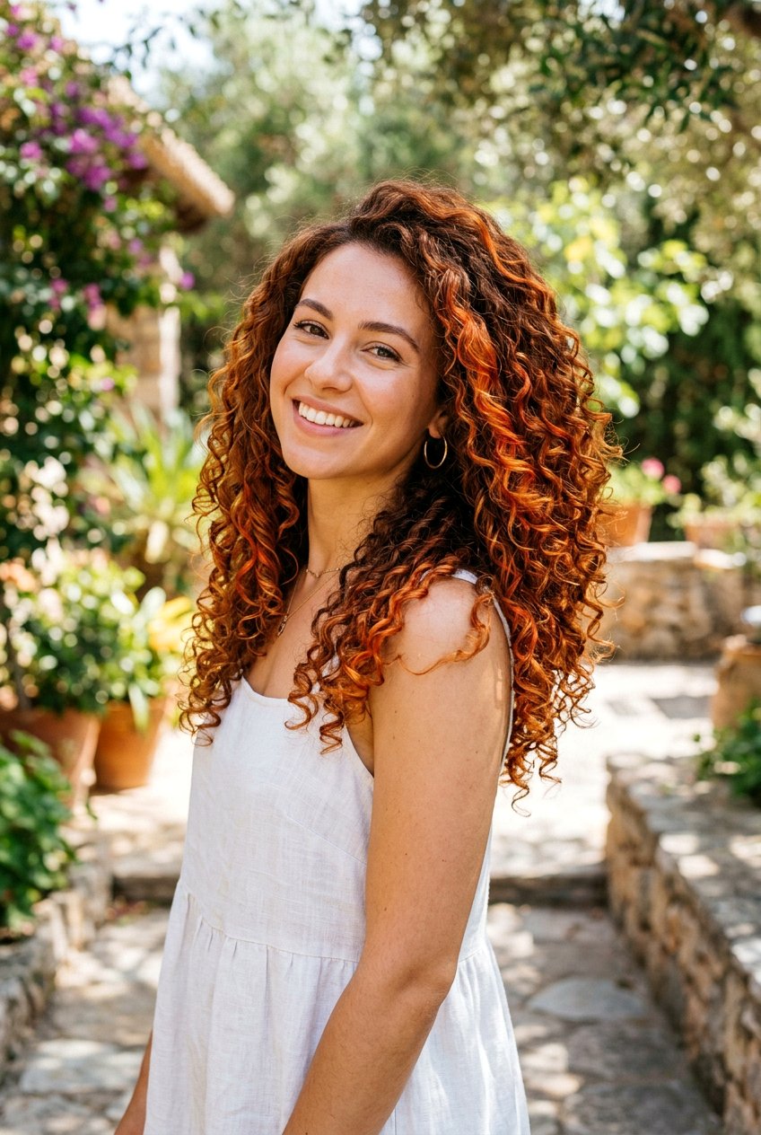 Bright ginger copper curls curly hair dye