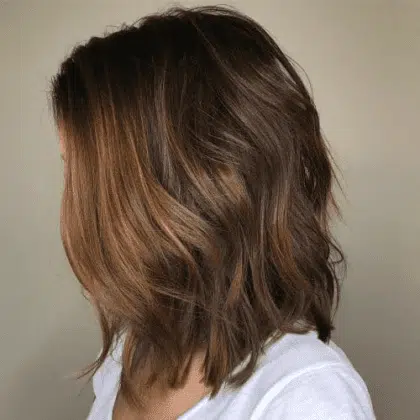 Textured copper brown lob haircut