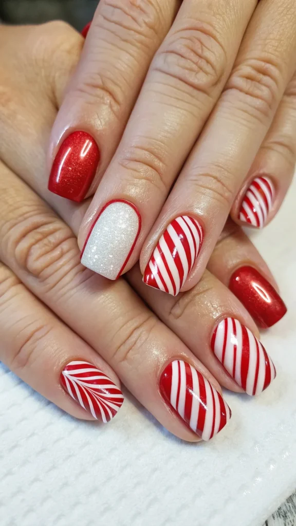 Classic Candy Cane Stripes festive Christmas nail art