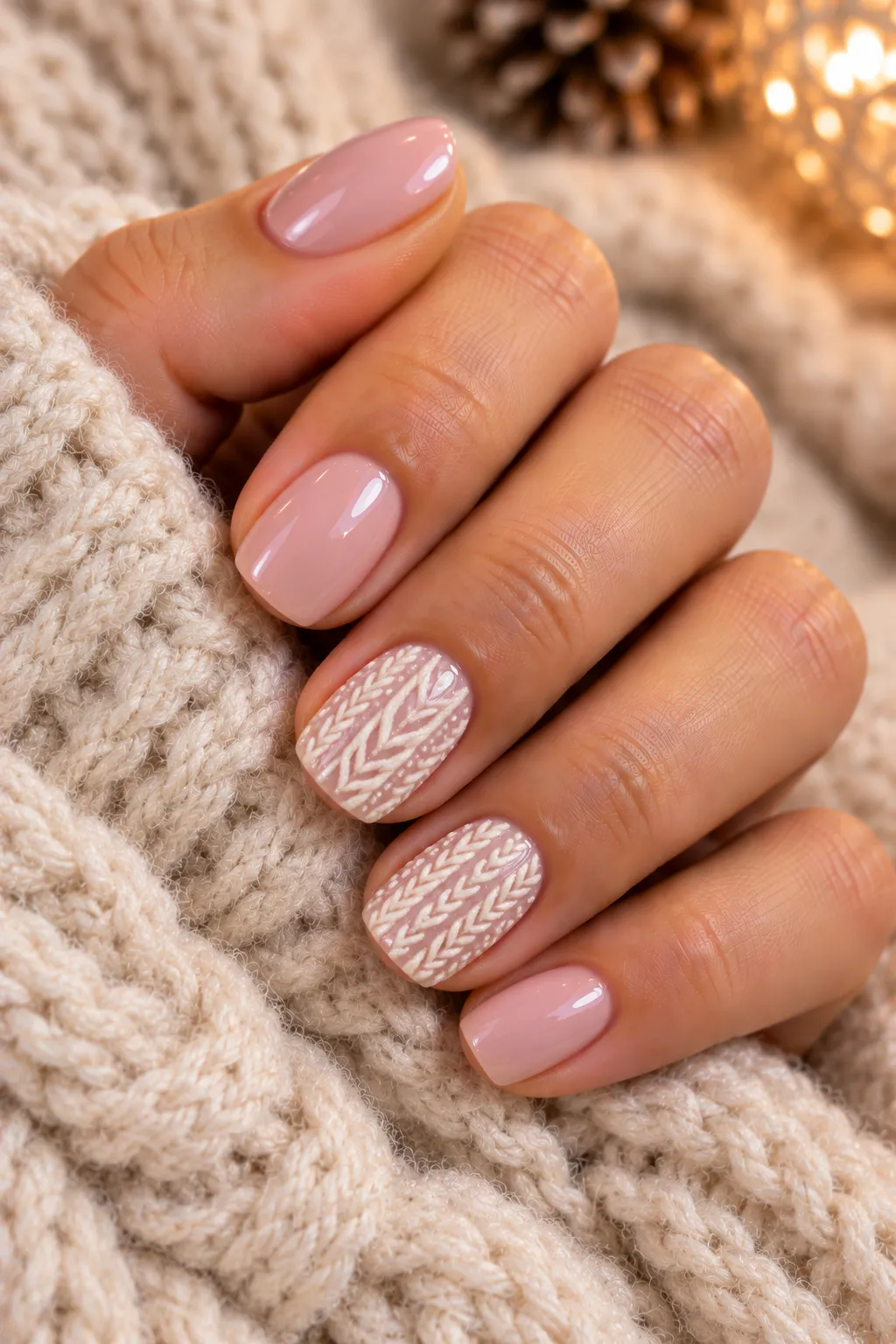 Christmas Sweater Nail Art on Almond Nails almond winter nail design
