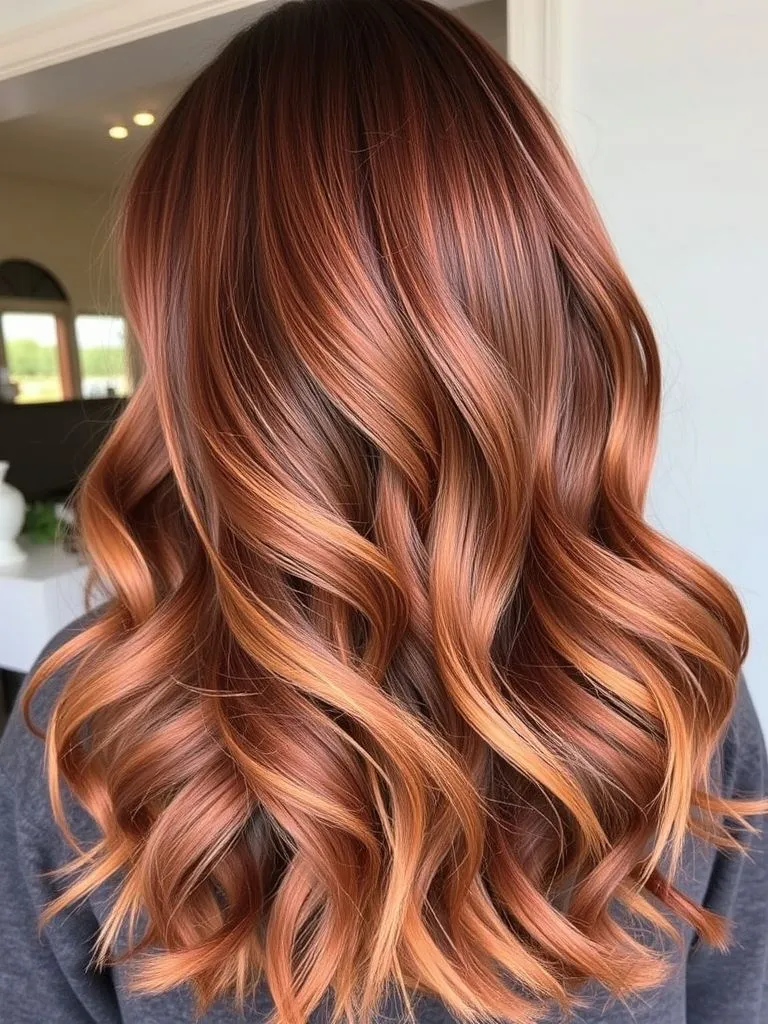 Copper brown balayage hair with warm dimension