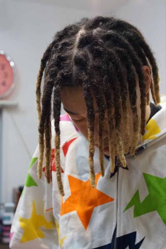Colour-blocked locs with bold contrasting sections