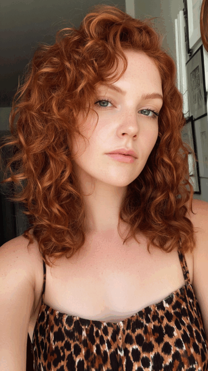 Carefree tousled copper curls copper hair color