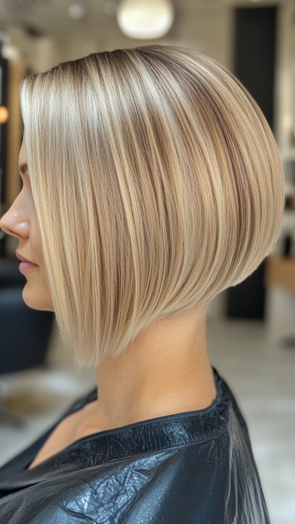 Creamy Blonde Balayage Stacked Bob stacked bob haircut