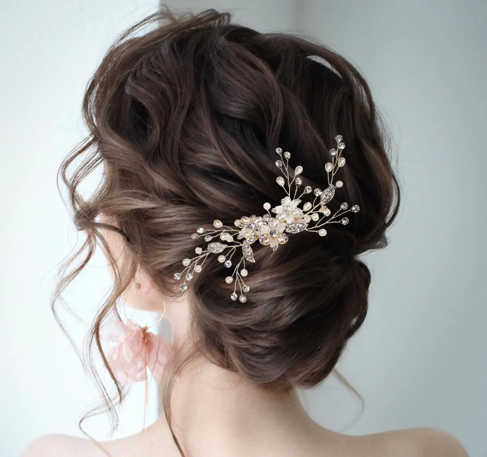 Evening updo accented with a crystal-encrusted hair comb