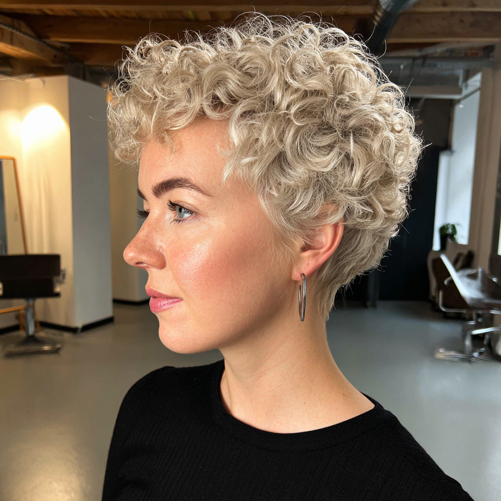 Honey Blonde Curly Pixie
