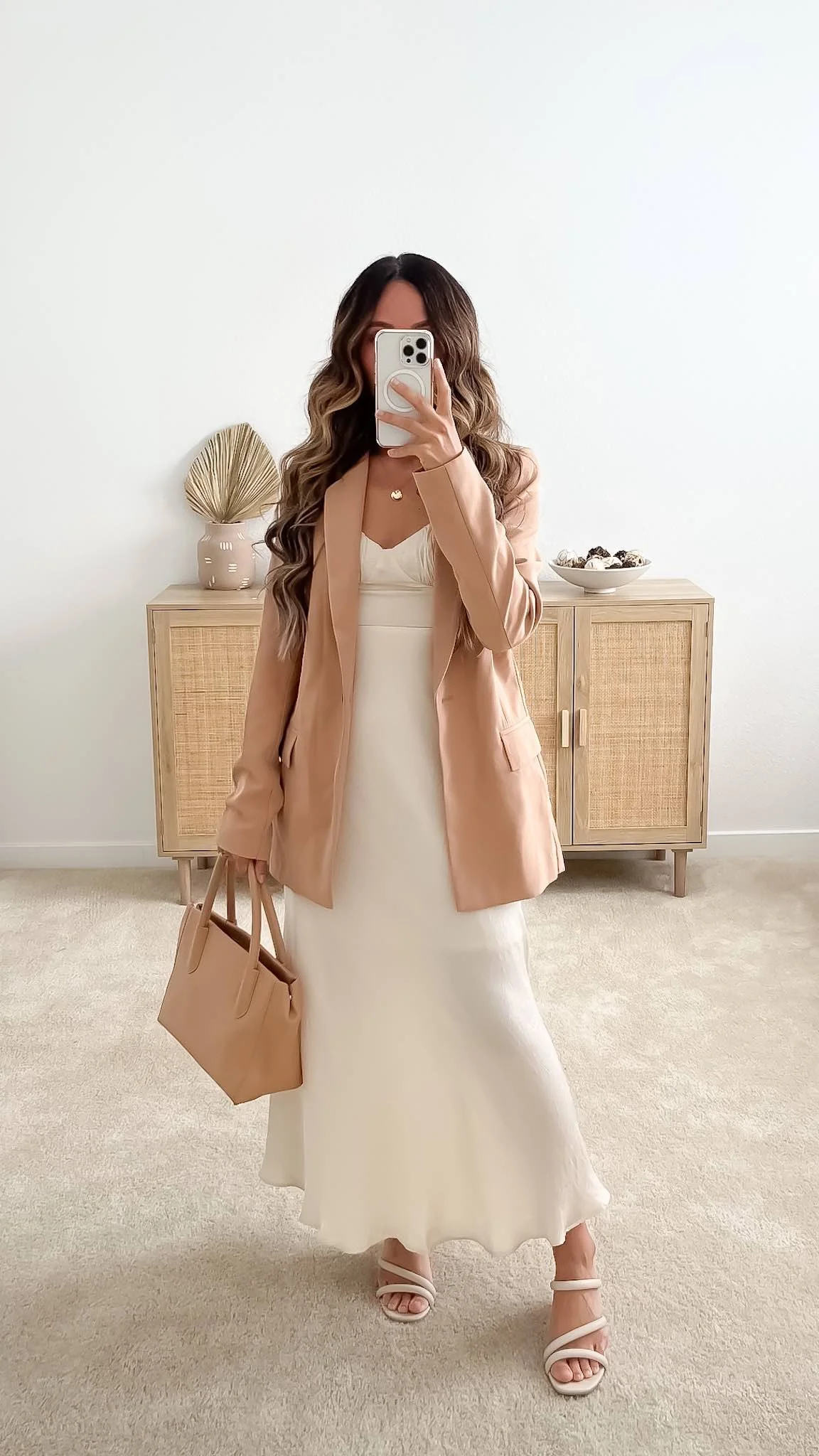 Silk midi dress with a tailored blazer