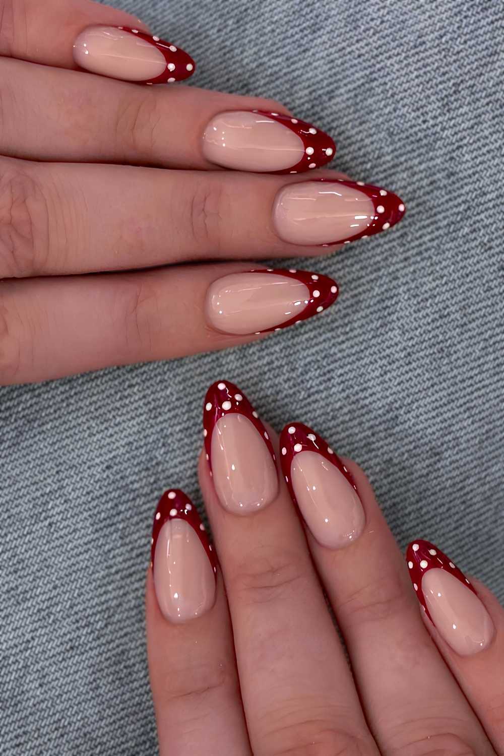 Dark Red French Tips with White Polka Dots elegant christmas nail design