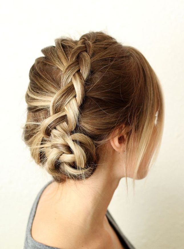 Prom hairstyle: braided faux-hawk updo