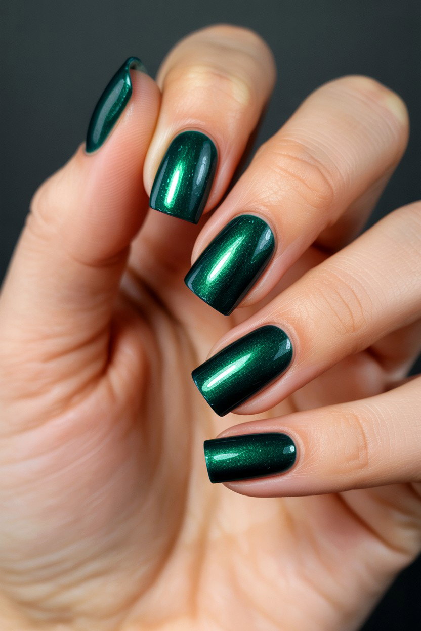 Emerald Velvet winter nail manicure