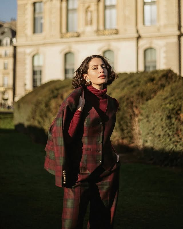 Tailored vest over a turtleneck with plaid trousers preppy outfit