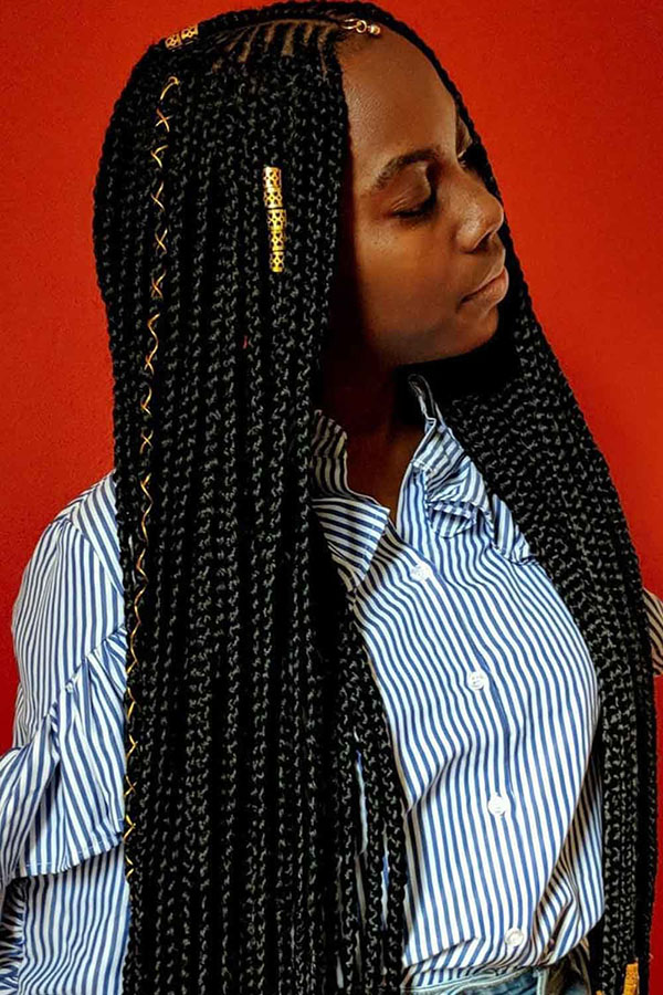 Fulani Braids Dressed with Gold Thread and Beads Fulani braids hairstyle