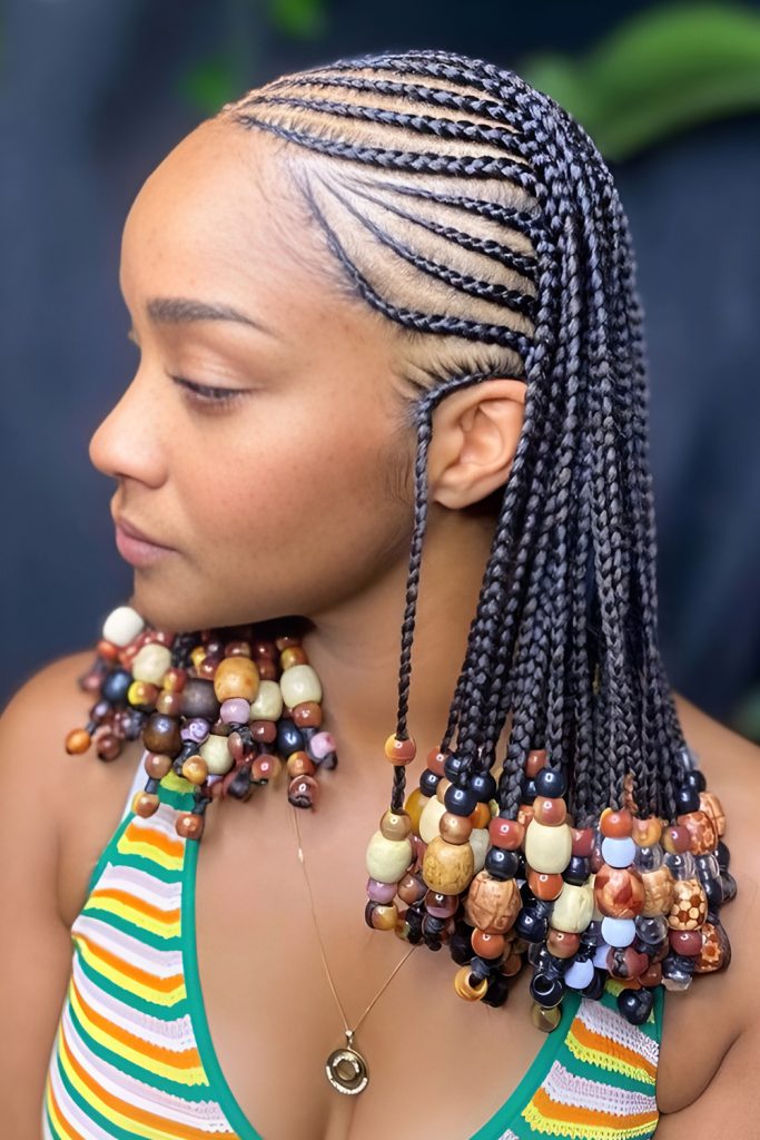 Knotless Fulani Braids with Double-Layer Beading Fulani braids hairstyle