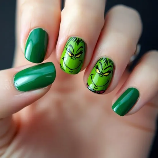 Whimsical Grinch Character Nails grinch nail design