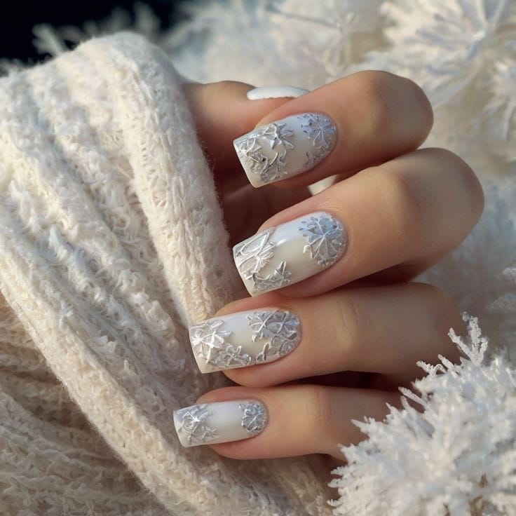 Snowflake Accent winter nail manicure
