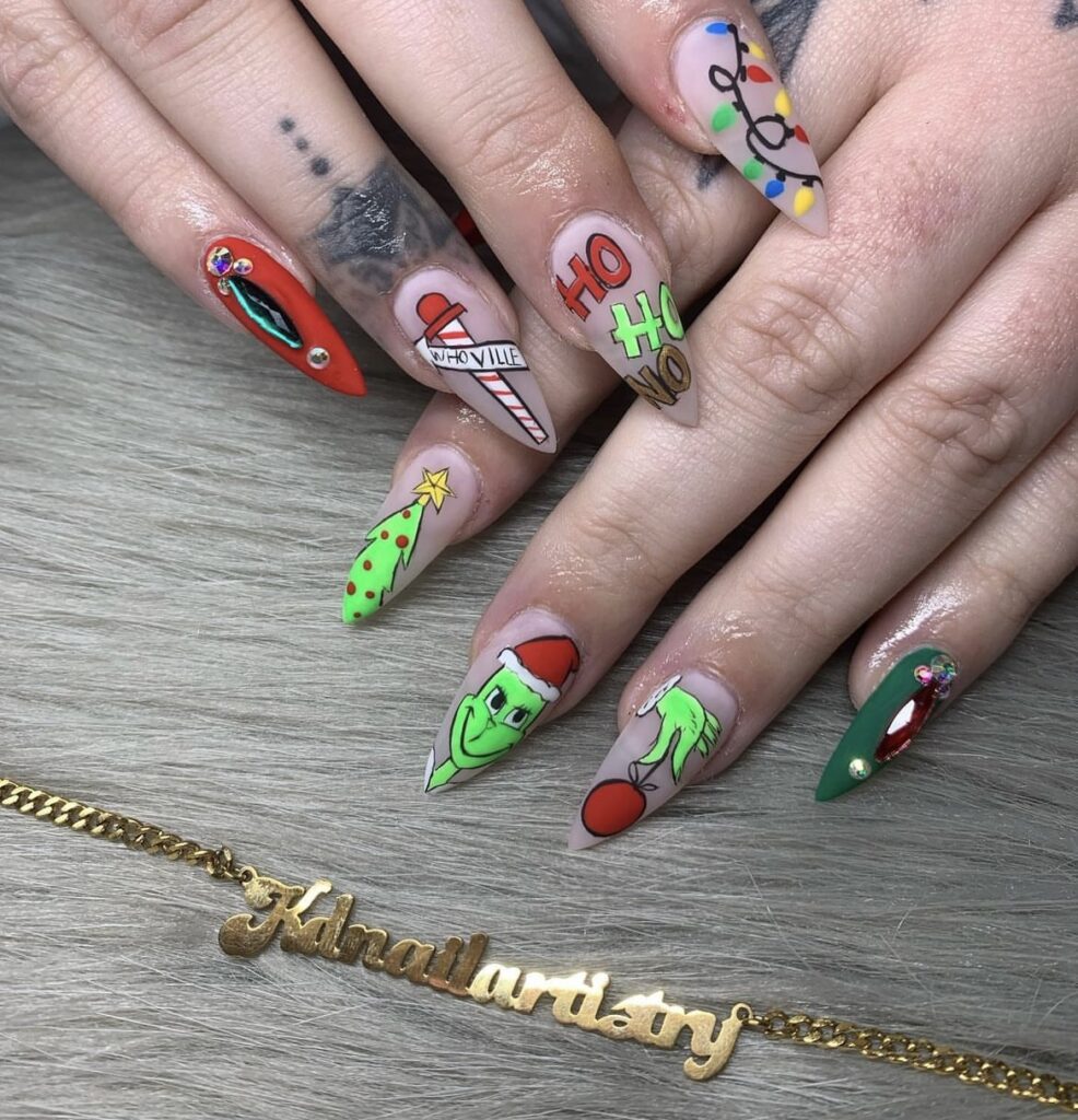 Whoville Scene Nails grinch christmas nail design