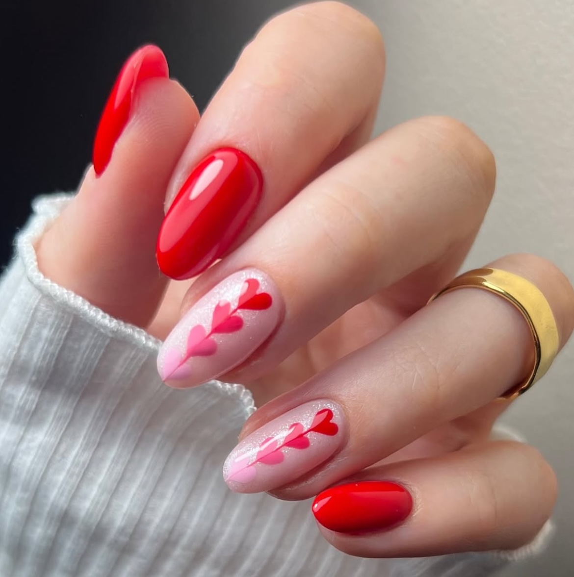 Scarlet Tips with a Small Heart Accent red nail design