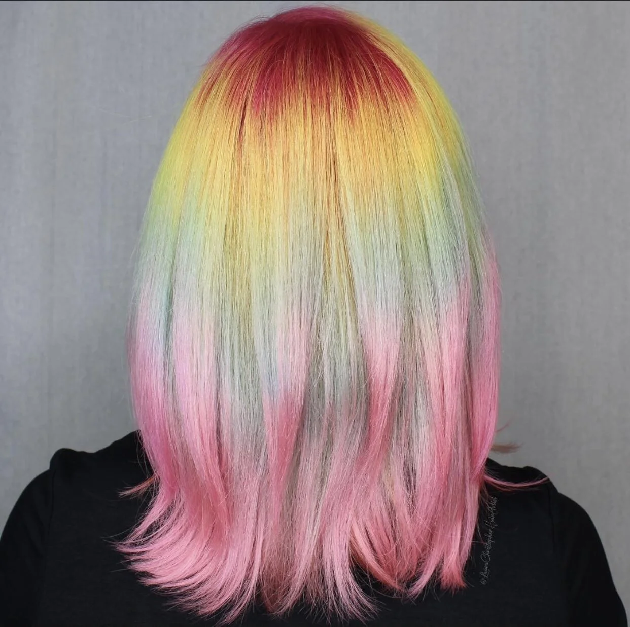 Pastel checkerboard hair color pattern