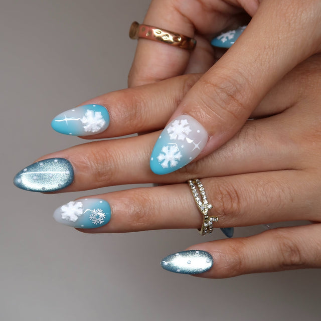 Icy Winter Press-On Nails icy blue nail design