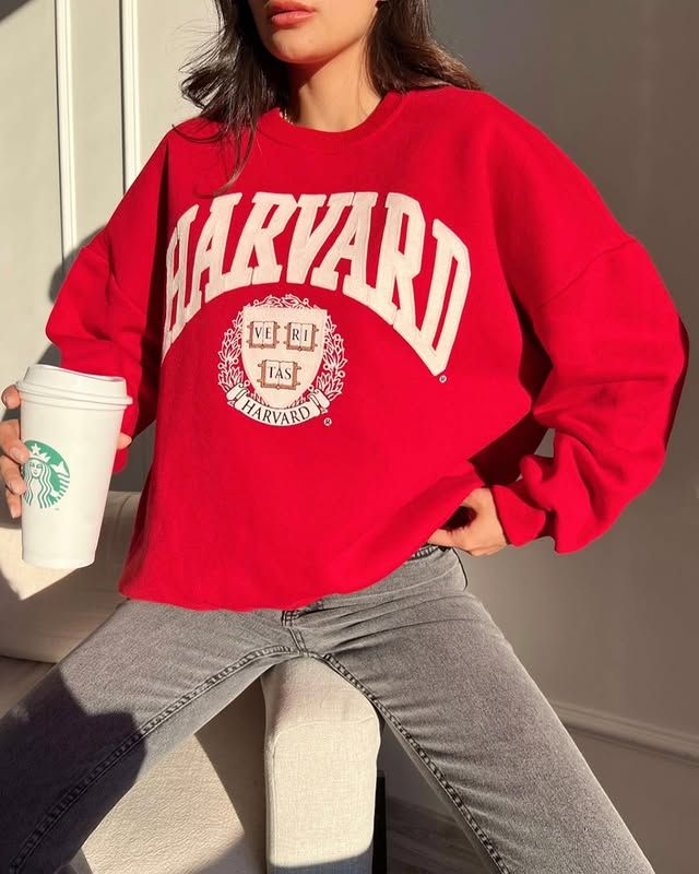 University sweatshirt with a skirt for easy weekends preppy outfit