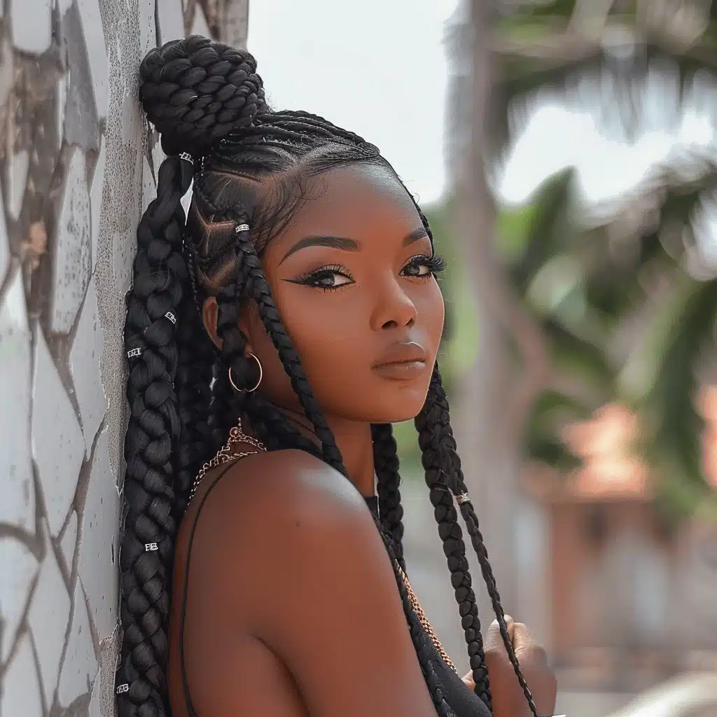 Jumbo Braids With a Large Side Plait side part braids hairstyle